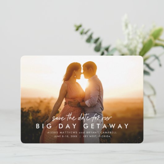 Save The Date Big Day Getaway plaisir une photo destination mari (Debout devant)