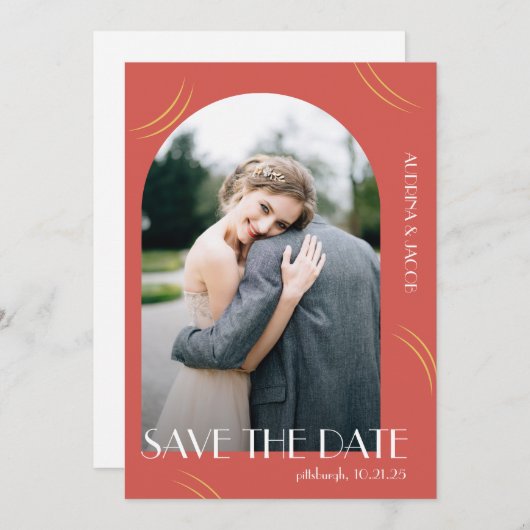 Save The Date Big Typographie Vibrant Rouge Photo Mariage (Devant / Derrière)