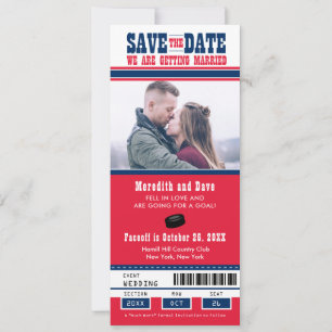 Save The Date Billet Bleu Red Hockey Mariage Enregistrer la date