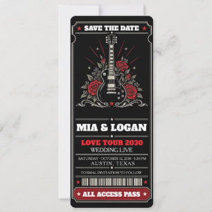 Save The Date Billet de concert de rock Roses Guitare Rouge Noir