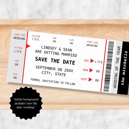 Save The Date Billet de Concert Musique Spectacle Unique Mariage