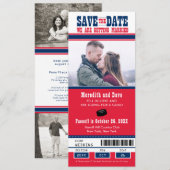 Save The Date Billet de hockey bleu rouge Mariage Enregistrer la (Devant / Derrière)