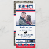 Save The Date Billet de hockey bleu rouge pour mariage à conserv (Devant / Derrière)