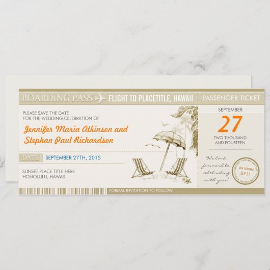 Save The Date billet d'embarquement de destination enregistrer l (Devant / Derrière)