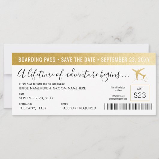 Save The Date Billet d'embarquement pour réserver la date Simple (Devant)