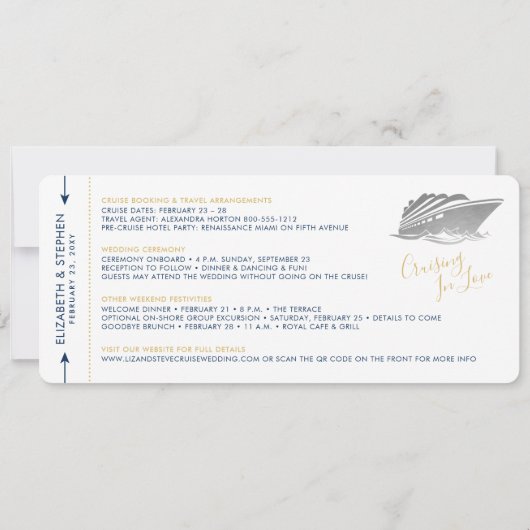 Save The Date Billet Mariage de croisière Silver Boarding Pass (Dos)