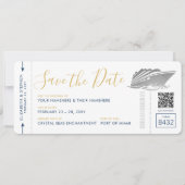 Save The Date Billet Mariage de croisière Silver Boarding Pass (Devant)