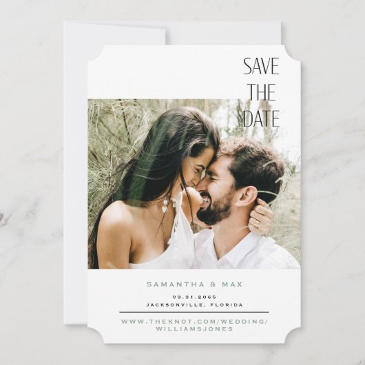Save The Date Billet simple Sage Photo Couple Enregistrer la dat (Devant)