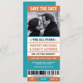 Save The Date Billet sport orange et bleu Enregistrer la date (Devant / Derrière)