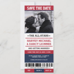 Save The Date Billet sport Red and Navy Enregistrer la date