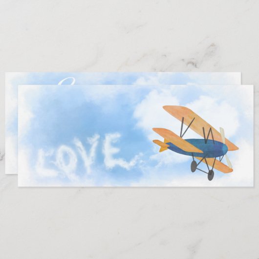 Save The Date Biplane LOVE et Heart Cloud Mariage d'avion (Devant / Derrière)