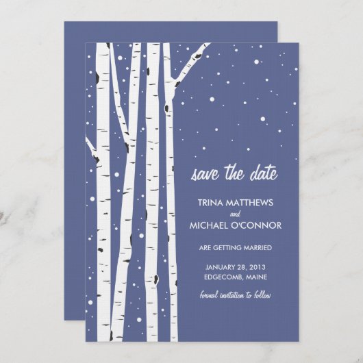 Save The Date Birch Tree and Snow Enregistrer la date (Devant / Derrière)