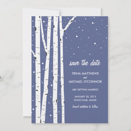 Save The Date Birch Tree and Snow Enregistrer la date (Devant)