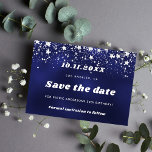 Save The Date Birthday navy blue white stars<br><div class="desc">A Save the Date for a 50th (or any age) birthday party. A navy blue colored background. Decorated with stars. For both him and her.</div>