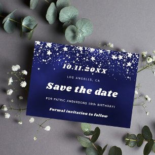 Save The Date Birthday navy blue white stars