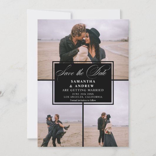 Save The Date Black 4 photos collage enregistrer la date mariage (Devant)