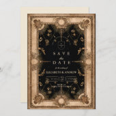 Save The Date Black and Gold Celestial Baroque Wedding (Devant / Derrière)