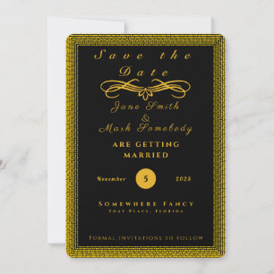 Save The Date Black and Gold with Decorative Elements 