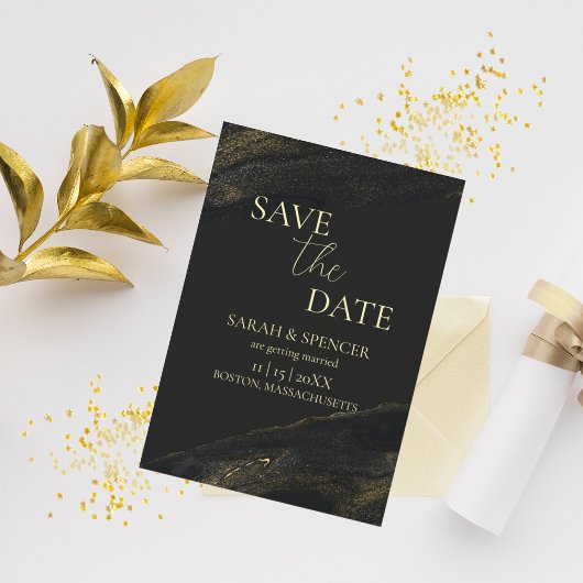 Save The Date Black and Sparkly Gold Enregistrer la date
