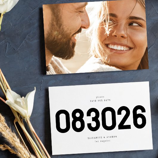 Save The Date Black and White Bold Simple Modern Big Date Photo