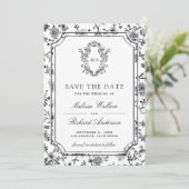 Save The Date Black and White Chinoiserie Crest Photo Wedding (Debout devant)