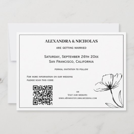 Save The Date Black And White Elegant Photo Moderne Enregistrer (Dos)