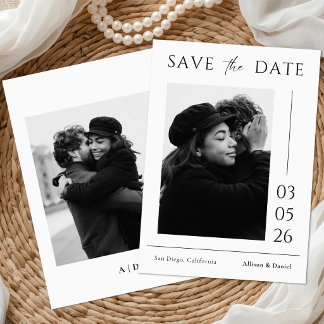 Save The Date Black And White Minimal Typography Photo Wedding