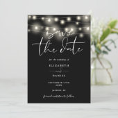 Save The Date Black And White String Lights QR Code Wedding (Debout devant)
