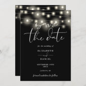Save The Date Black And White String Lights QR Code Wedding (Devant / Derrière)