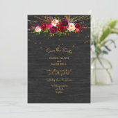 Save The Date Black Barboard String Lights Roses bordeaux (Debout devant)