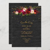 Save The Date Black Barboard String Lights Roses bordeaux (Devant / Derrière)
