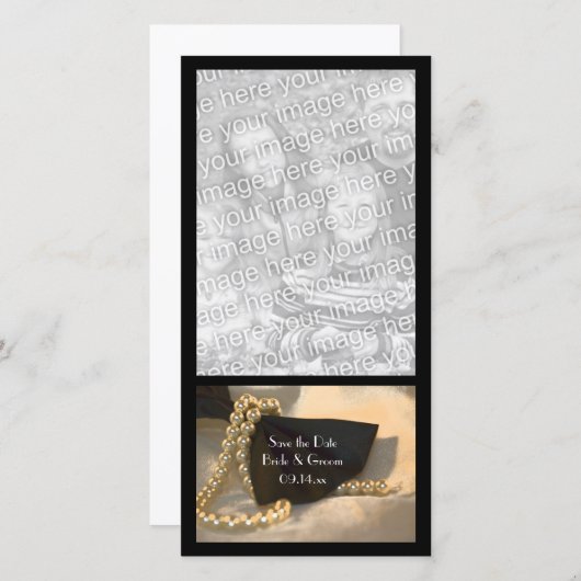 Save The Date Black Bow Cravate perles blanches mariage Enregist (Devant / Derrière)