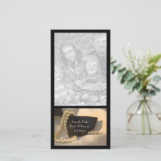 Save The Date Black Bow Cravate perles blanches mariage Enregist (Debout devant)