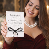 Save The Date Black Bow With Pearl Old Money Style Bridal Shower