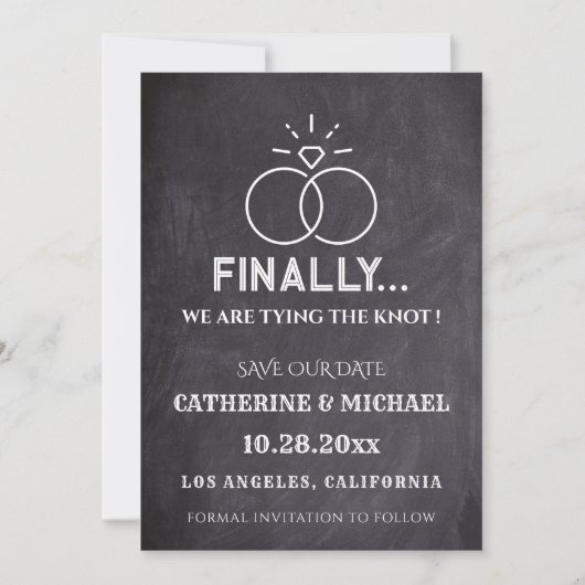 Save The Date Black Chalk Board Diamond Rings tendance (Devant)