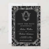 Save The Date Black Chinoiserie Crest Photo Wedding (Devant)