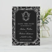 Save The Date Black Chinoiserie Crest Photo Wedding (Debout devant)