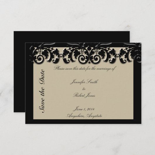Save The Date Black Cream Floral Embossed Wedding Enregistrer la (Devant / Derrière)