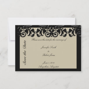 Save The Date Black Cream Floral Embossed Wedding Enregistrer la