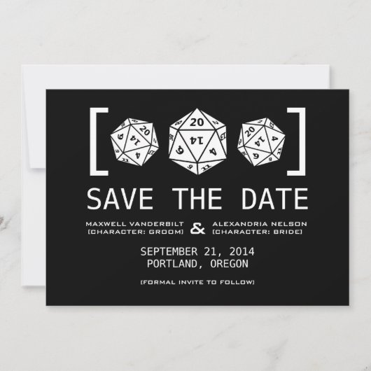 Save The Date Black D20 Dice Gamer Enregistrer l'Invitation de d (Devant)