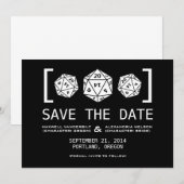 Save The Date Black D20 Dice Gamer Enregistrer l'Invitation de d (Devant / Derrière)