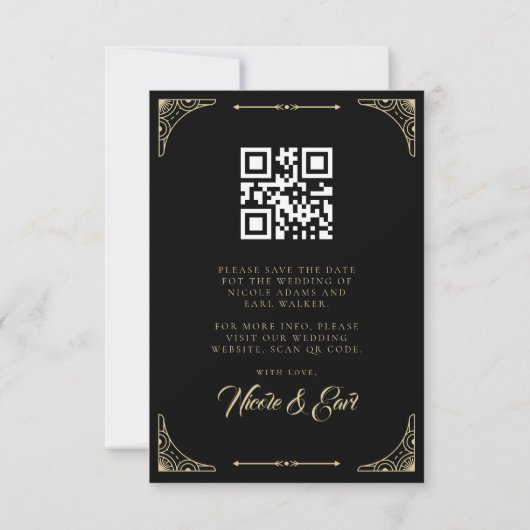 Save The Date Black Elegant Déco Qr Code Photo Enregistrer La Da (Dos)