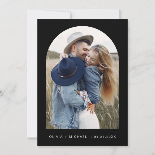 Save The Date Black Elegant Enregistrer la date Photo Minimalist (Devant)