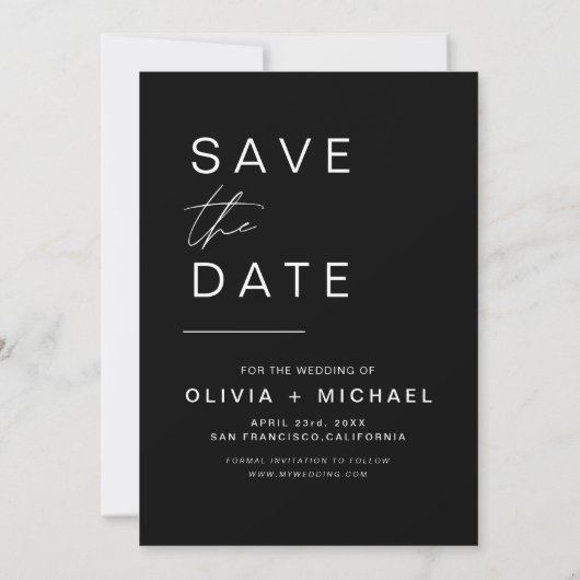 Save The Date Black Elegant Enregistrer la date Photo Minimalist (Dos)