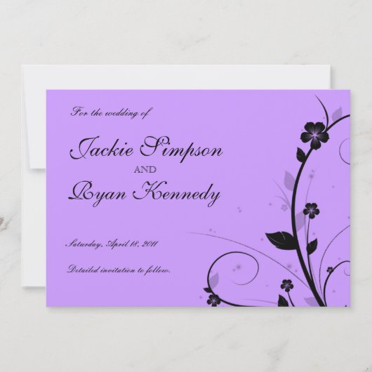 Save The Date Black Enregistrer l'Invitation de date Floral Purp (Devant)