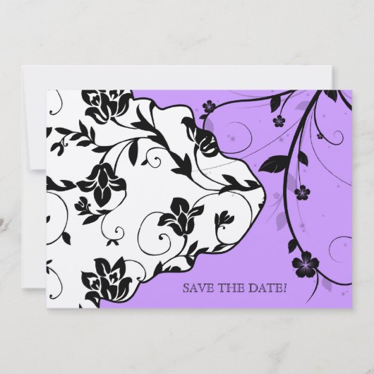 Save The Date Black Enregistrer l'Invitation de date Floral Purp (Dos)