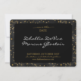 Save The Date Black Et Gold Stars Goth Motif