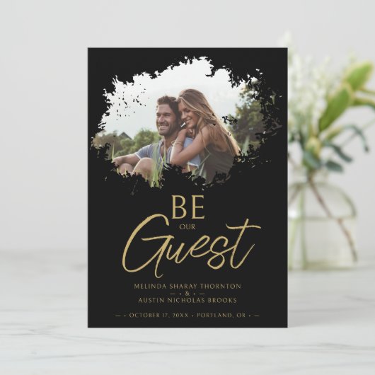 Save The Date Black Fancy Brushstroke Grunge Splatter Photo (Debout devant)