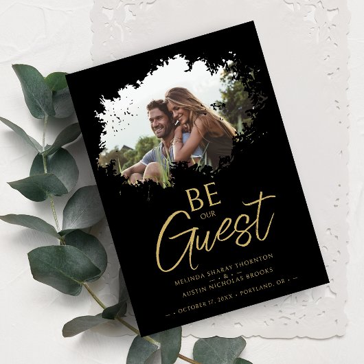 Save The Date Black Fancy Brushstroke Grunge Splatter Photo