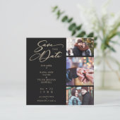 Save The Date Black Fancy Collage 3 Photos Couple Wedding (Debout devant)